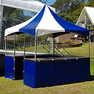 blue and white fete stall